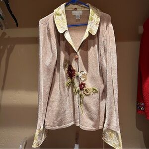 Beige Embroidered Soft Surroundings Sweater